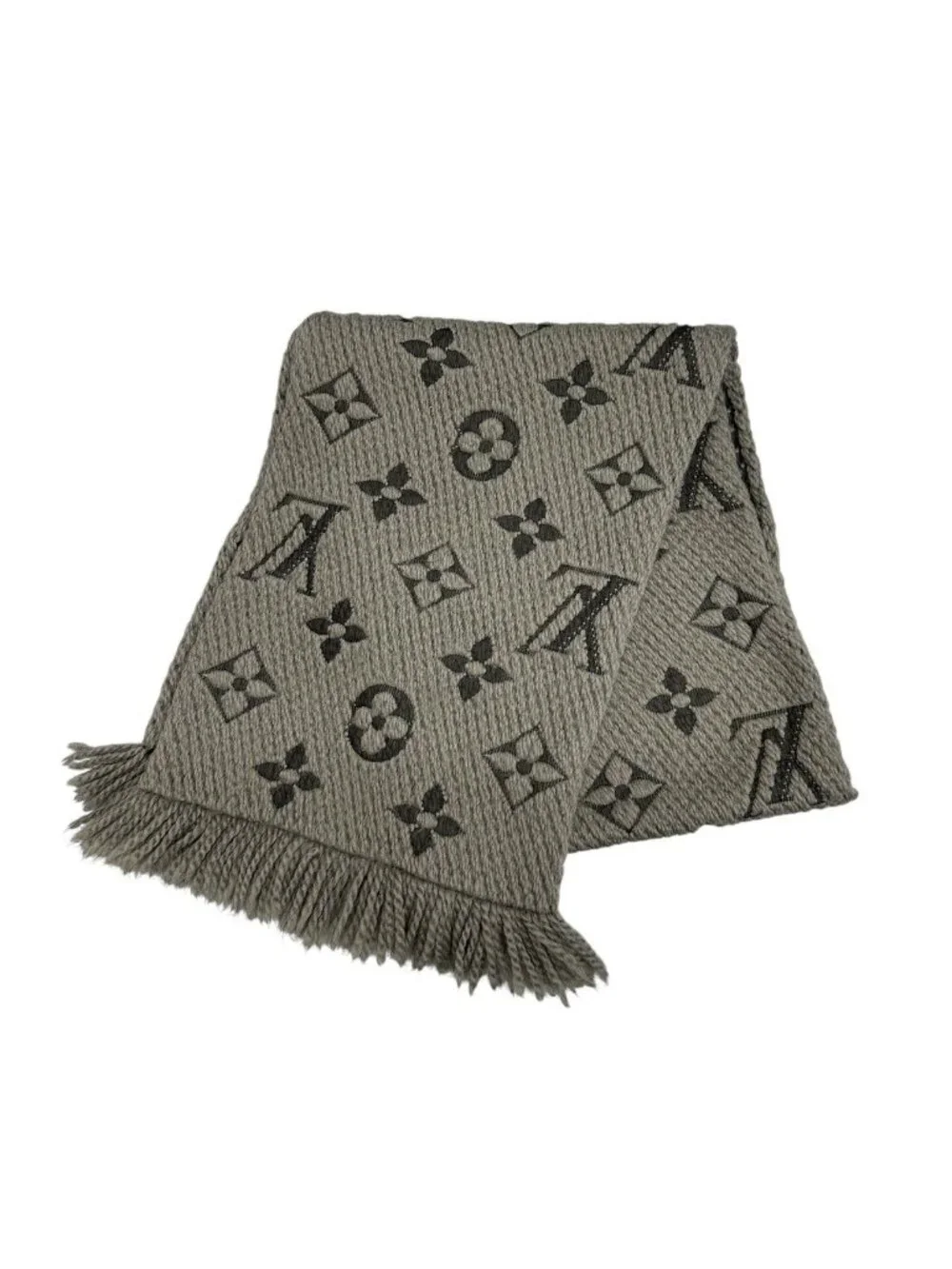 Louis Vuitton Monogram Echarpe Logo Mania Dark Gray Wool Silk Scarf